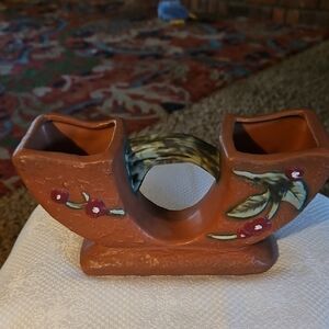 Roseville 757-4" Terracotta Floral Ceramic Double Vase And Single Vase